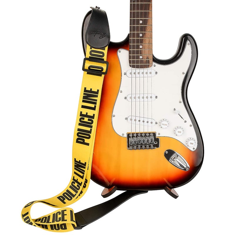 Rinastore Guitar Strap Yellow POLICE LINE Includes Strap Button & 2 Strap Locks Shoulder Straps For Bass, Electric & Acoustic Guitars2 - Image 2
